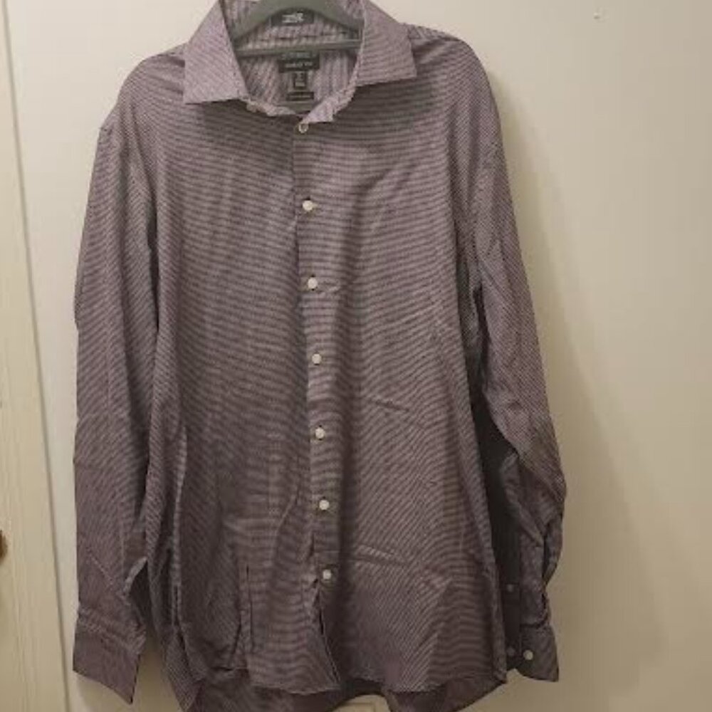 Wrinkle Free Claiborne Dress Shirt Purple and White